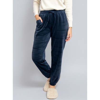 بنطلون مخمل بتصميم عريض مع أرجل مطاطية للنساء لون أزرق