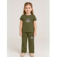طقم بناتي قطعتين لون زيتي بنطلون + تيشيرت