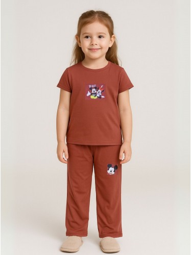 طقم بناتي قطعتين لون بني بنطلون + تيشيرت
