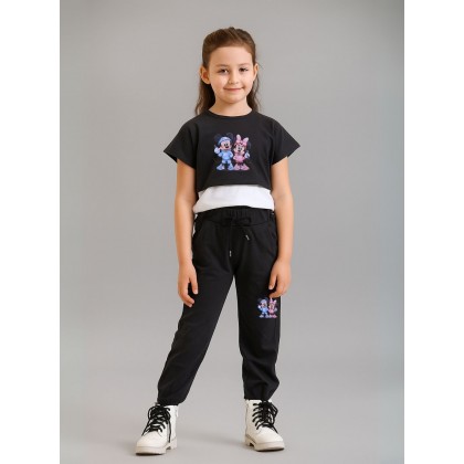 بيجامة بناتي 3 قطع لون سكني