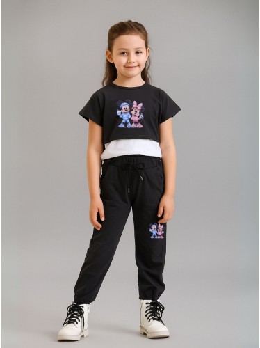 بيجامة بناتي 3 قطع لون سكني