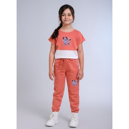 بيجامة بناتي 3 قطع لون زهري