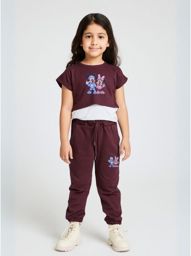 بيجامة بناتي 3 قطع لون خمري