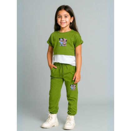 بيجامة بناتي 3 قطع لون اخضر