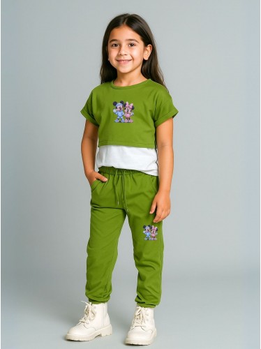 بيجامة بناتي 3 قطع لون اخضر