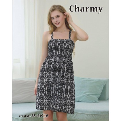 فستان بيتي للنساء قصير لون أسود وأبيض