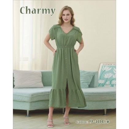 فستان بيتي للنساء طويل لون أخضر