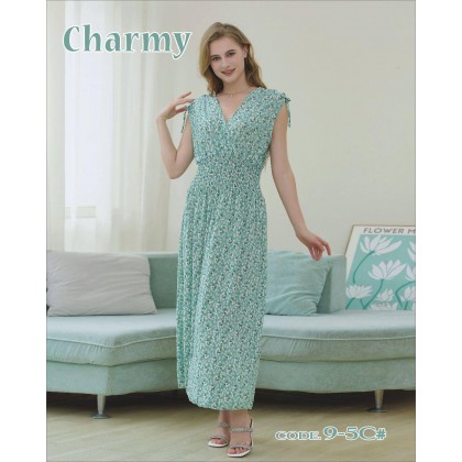 فستان بيتي للنساء طويل لون أخضر فاتح مورد