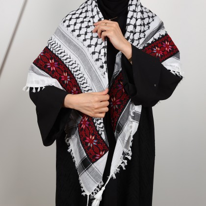 شال كوفية عريضة مع تطريز على الكامل نجمة كنعان