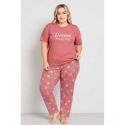 بيجامة ستاتية أحجام كبيرة قماشة الزبدة