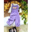 طقم افرهول مع بلوزة كم بناتي لون بنفسجي وأبيض