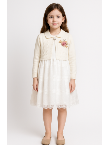طقم فستان للأطفال لون أبيض وسكري