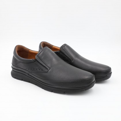 حذاء كاجوال طبي جلد بدون رباط للرجال لون أسود