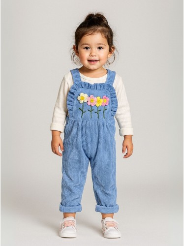 طقم افرهول مع بلوزة كم بناتي لون أزرق وأبيض