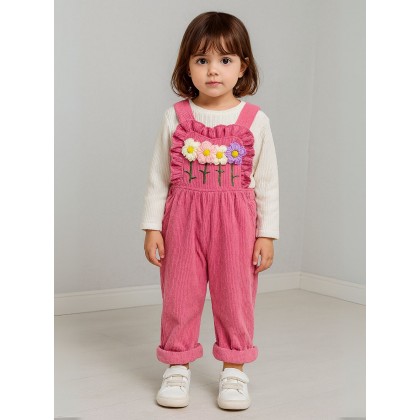 طقم افرهول مع بلوزة كم بناتي لون فوشي وأبيض