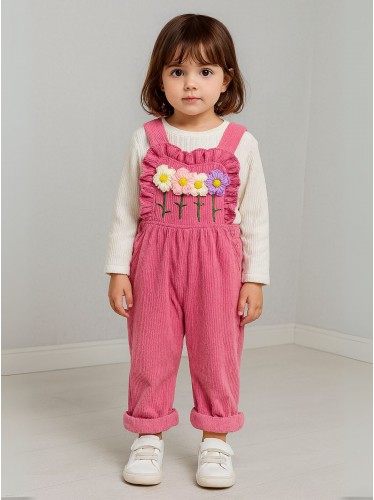 طقم افرهول مع بلوزة كم بناتي لون فوشي وأبيض