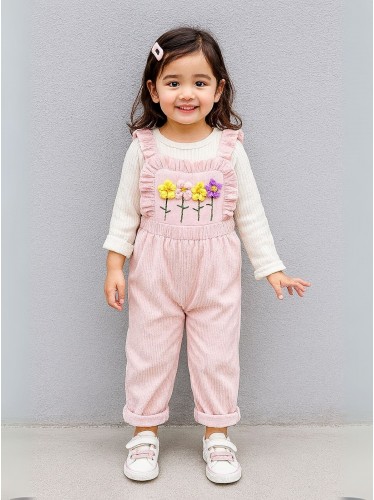 طقم افرهول مع بلوزة كم بناتي لون زهري وأبيض