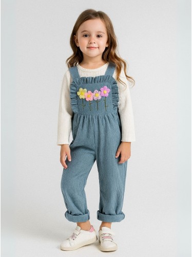 طقم افرهول مع بلوزة كم بناتي لون أخضر فيروزي وأبيض