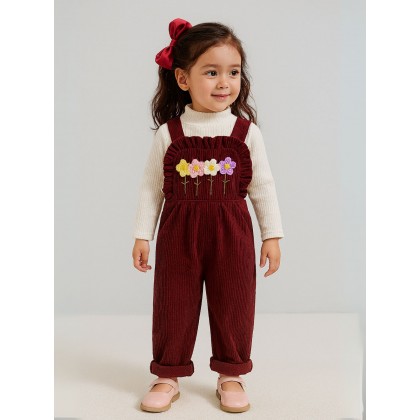 طقم افرهول مع بلوزة كم بناتي لون خمري وأبيض