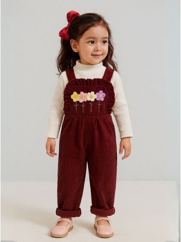 طقم افرهول مع بلوزة كم بناتي لون خمري وأبيض