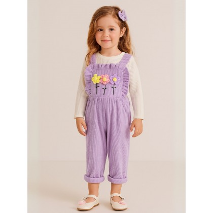 طقم افرهول مع بلوزة كم بناتي لون بنفسجي وأبيض