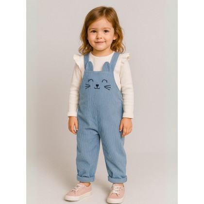 طقم افرهول مع بلوزة كم بناتي لون أزرق فاتح وأبيض