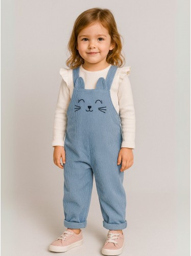 طقم افرهول مع بلوزة كم بناتي لون أزرق فاتح وأبيض