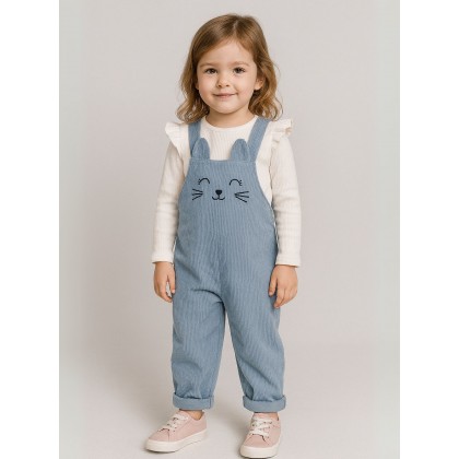 طقم افرهول مع بلوزة كم بناتي لون أخضر فيروزي وأبيض