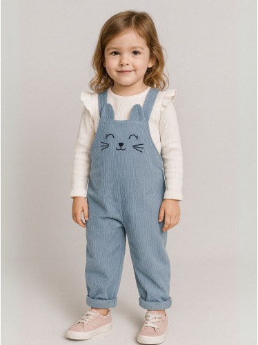 طقم افرهول مع بلوزة كم بناتي لون أخضر فيروزي وأبيض