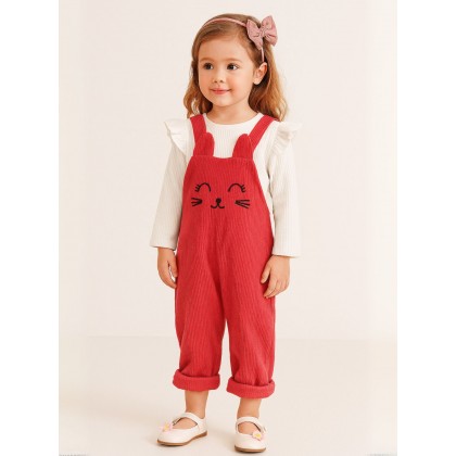 طقم افرهول مع بلوزة كم بناتي لون فوشي وأبيض