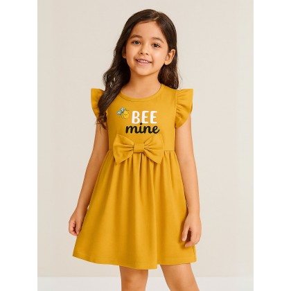 فستان نص كم بناتي لون أصفر