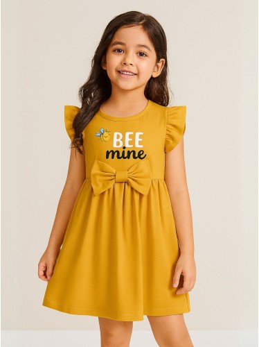 فستان نص كم بناتي لون أصفر