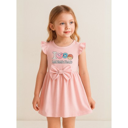 فستان نص كم بناتي لون زهري