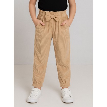 بنطلون مخمل بناتي خصر مطاطي لون بيج