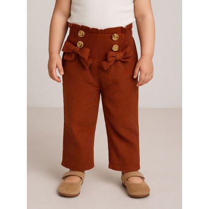 بنطلون مخمل بناتي خصر مطاطي لون بني