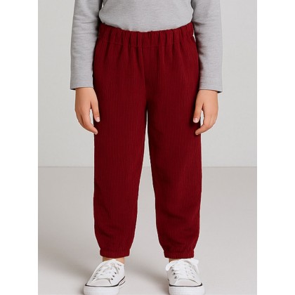 بنطلون مخمل بناتي خصر مطاطي لون خمري