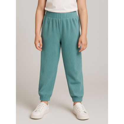 بنطلون مخمل بناتي خصر مطاطي لون أخضر فيروزي