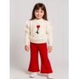 طقم بنطلون مع بلوزة كم بناتي لون أحمر وأبيض