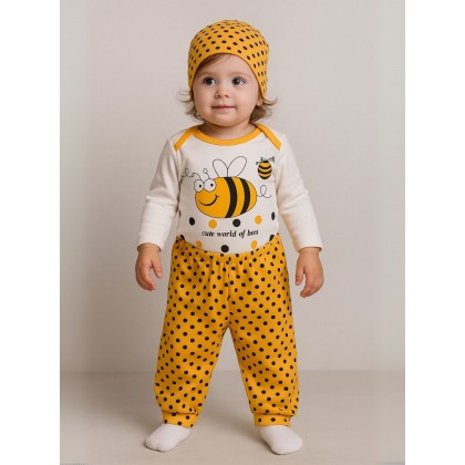 طقم 3 قطع للأطفال لون أصفر و أبيض