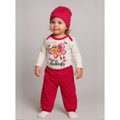 طقم 3 قطع للأطفال لون زهري و أبيض