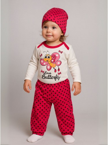 طقم 3 قطع للأطفال لون زهري و أبيض