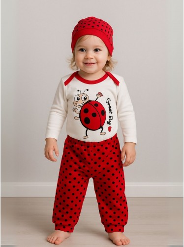 طقم 3 قطع للأطفال لون أحمر و أبيض
