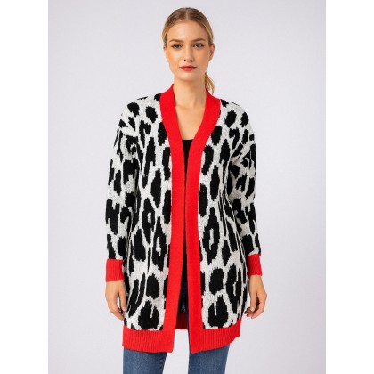 جاكيت صوف للنساء لون أبيض وأسود و أحمر