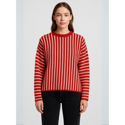 بلوزة صوف للنساء لون أحمر مخطط