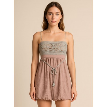 فستان قصير للنساء لون بيج