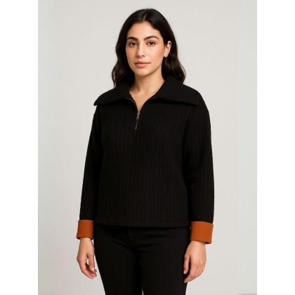 بلوزة صوف للنساء لون أسود