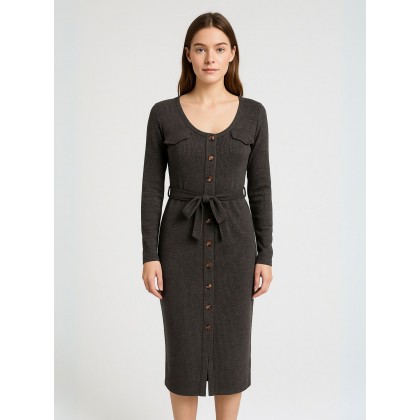 فستان صوف طويل لون رمادي