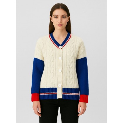 جاكيت صوف للنساء لون أبيض و أزرق