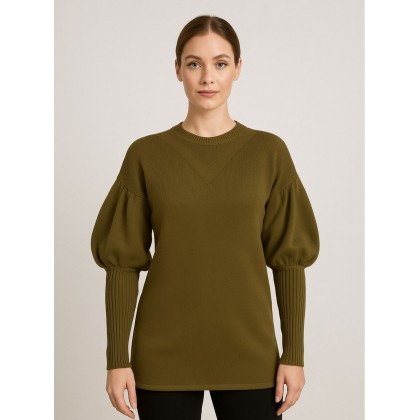 بلوزة صوف للنساء لون زيتي