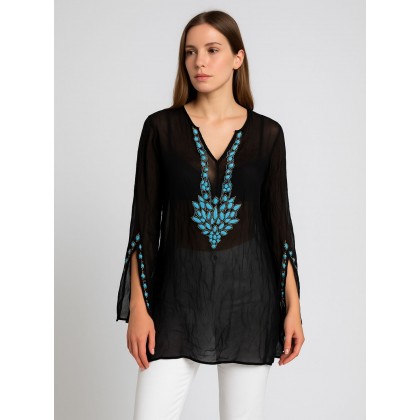 بلوزة شفافة للنساء لون أسود